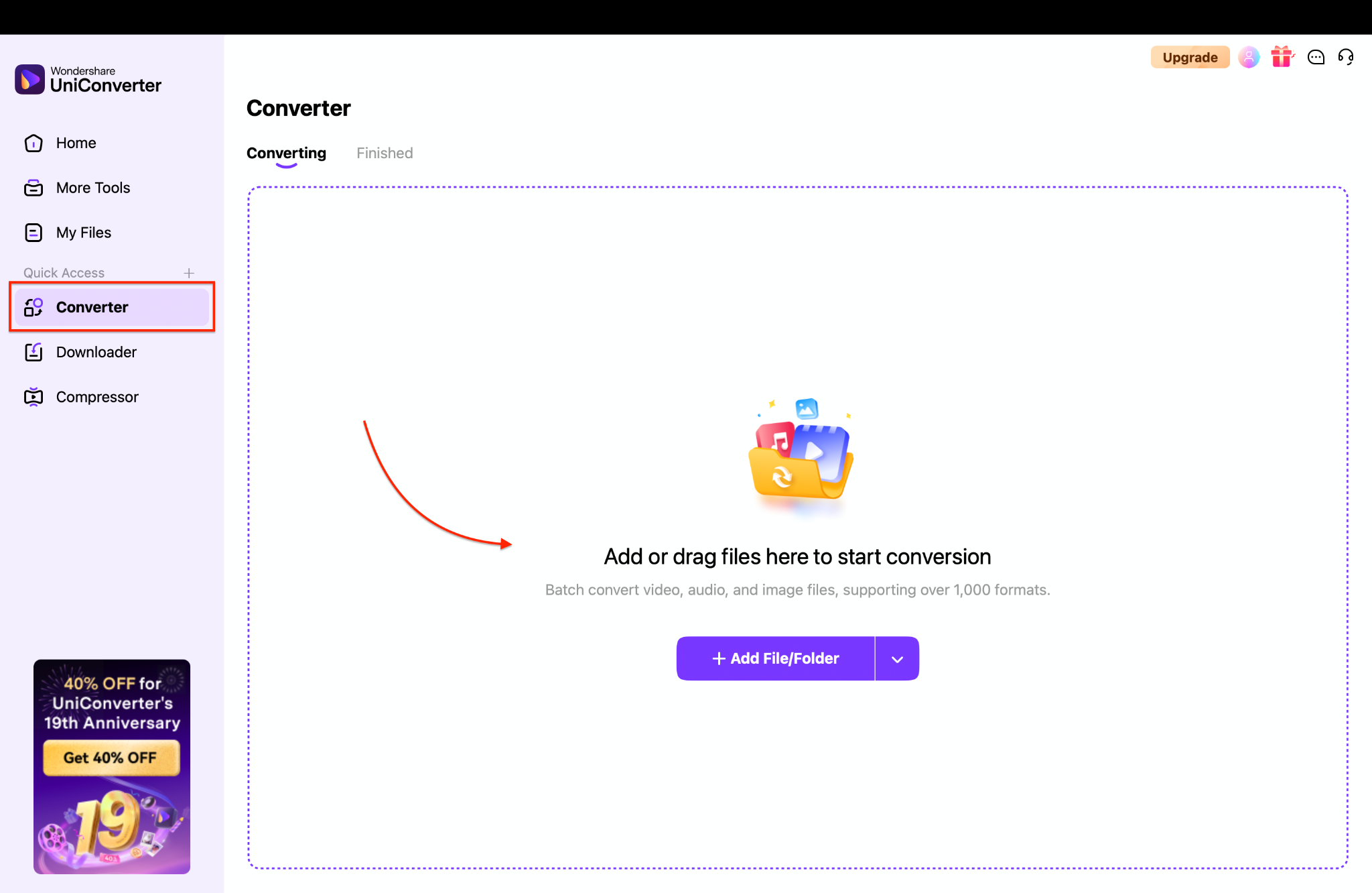 navigate to converter & add video file(s)